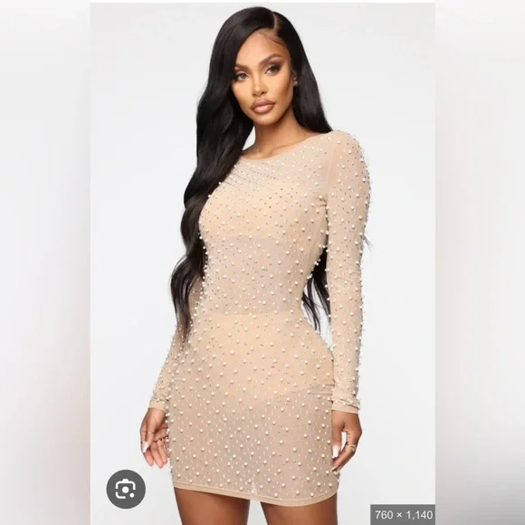 Fashion Nova | Dresses | Fashion Nova Pearl Embellished Sleeve Dress Nova  Luxe | Poshmark